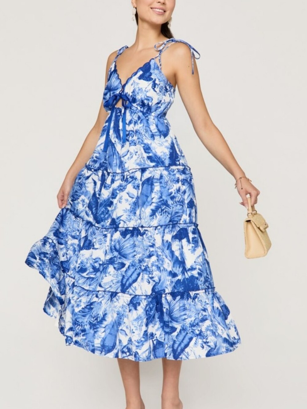 Francesca's Collections Blue and White Floral Midi Dress